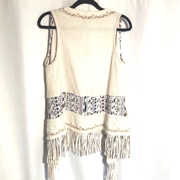 Miss Me Boho Western Cowgirl Aztec Fringed Vest Size Large - Picture 2 of 8